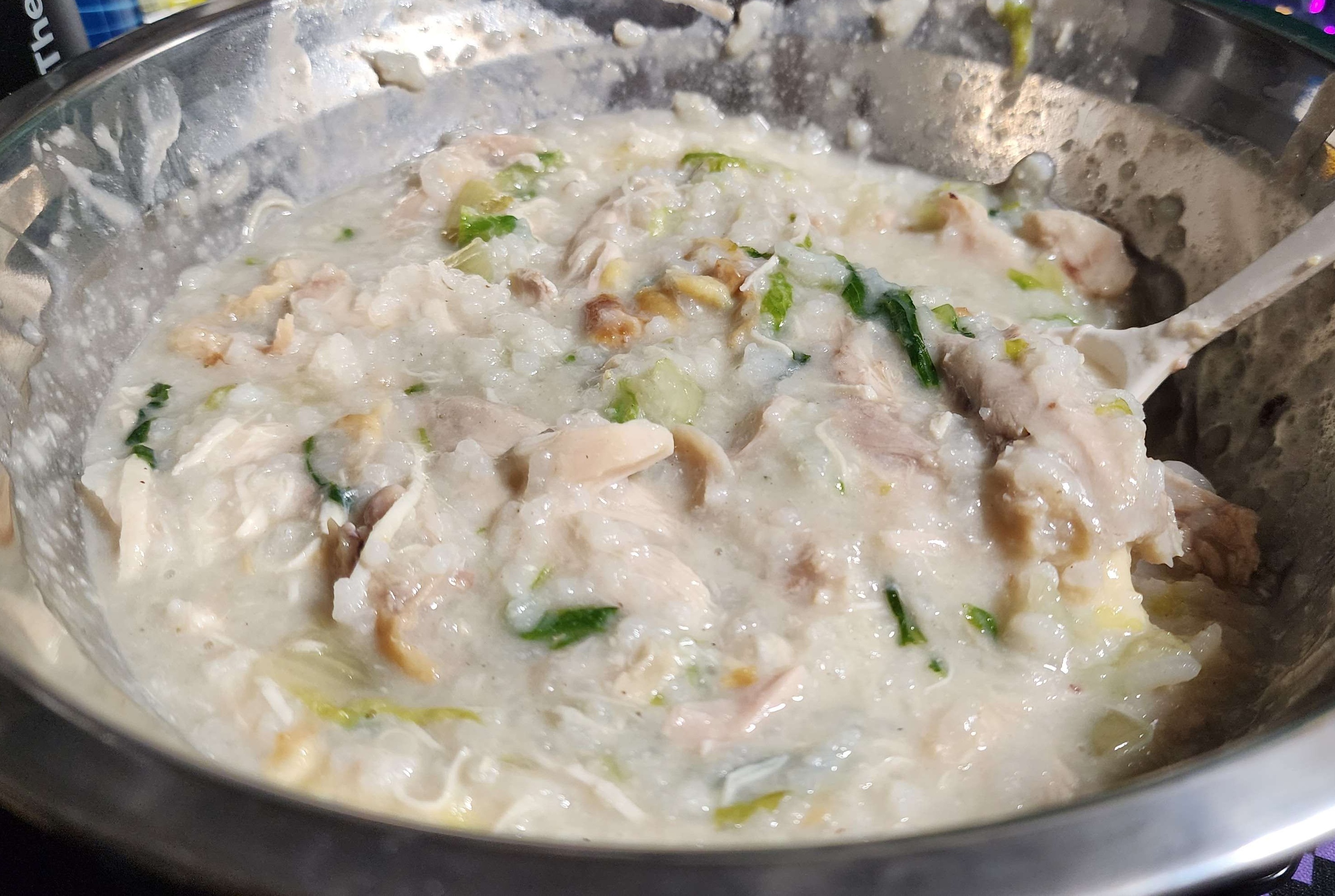 Congee with chicken and lettuce